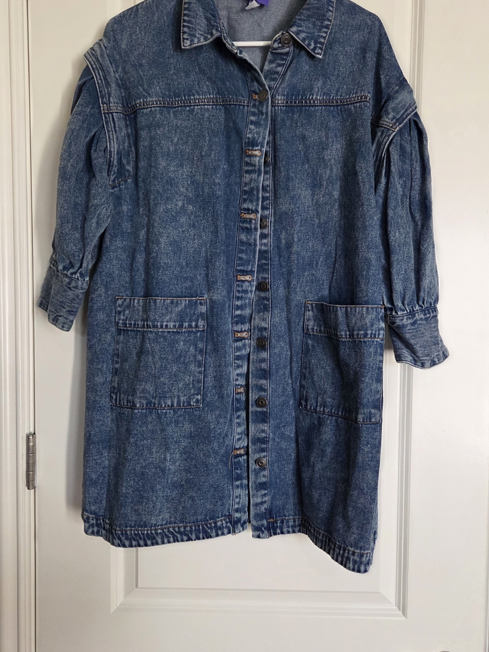 Denim Mini Shirt Dress - Blue